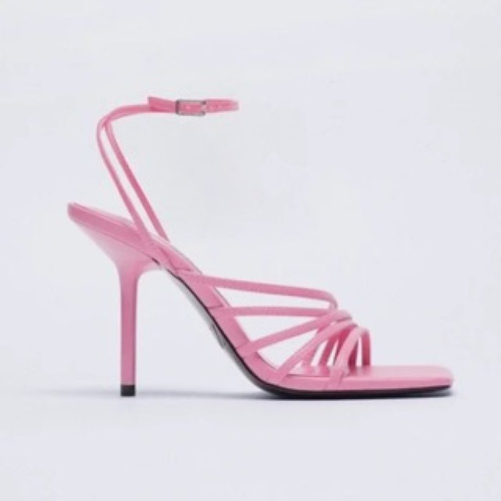 Zara Barbie Pink Square Toe Strappy Heeled Sandals Size 39
